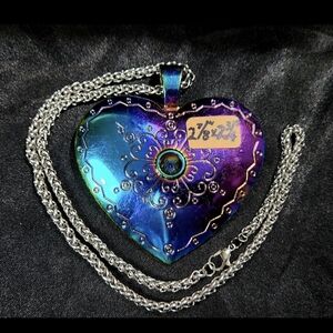 Bright,Bold,Colorful,  Heart-Shaped Rainbow Titanium Pendnt/Thick, Braided Chain